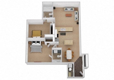 Floor plan for 2 beds, 2 baths, 1086 sqft